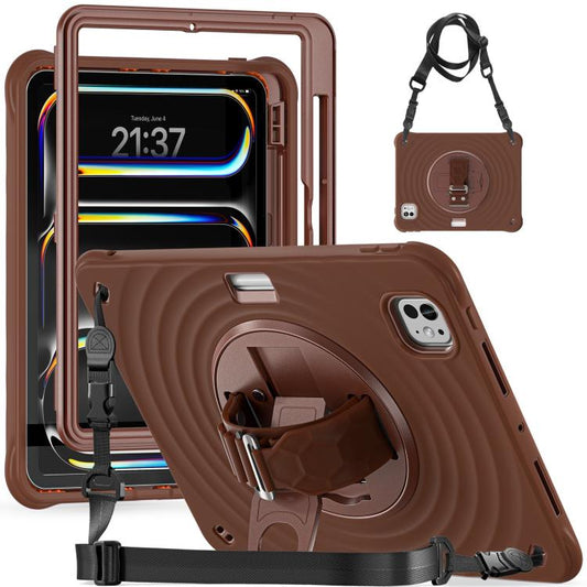 For iPad Pro 11 2024 Rotation Holder Silicone Hybrid PC Tablet Case(Chocolate) - iPad Pro 11 2024 Cases by buy2fix | Online Shopping UK | buy2fix