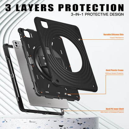 For iPad Pro 13 2024 Rotation Holder Silicone Hybrid PC Tablet Case(Black) - iPad Pro 13 2024 Cases by buy2fix | Online Shopping UK | buy2fix