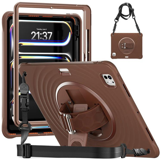 For iPad Pro 13 2024 Rotation Holder Silicone Hybrid PC Tablet Case(Chocolate) - iPad Pro 13 2024 Cases by buy2fix | Online Shopping UK | buy2fix