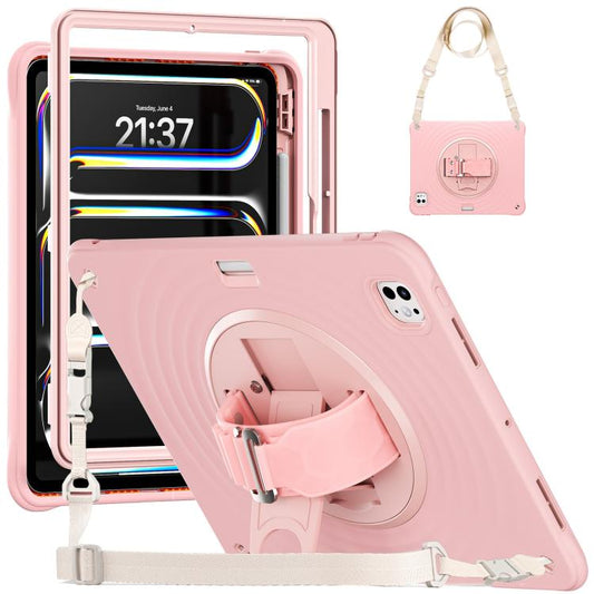 For iPad Pro 13 2024 Rotation Holder Silicone Hybrid PC Tablet Case(Pink) - iPad Pro 13 2024 Cases by buy2fix | Online Shopping UK | buy2fix