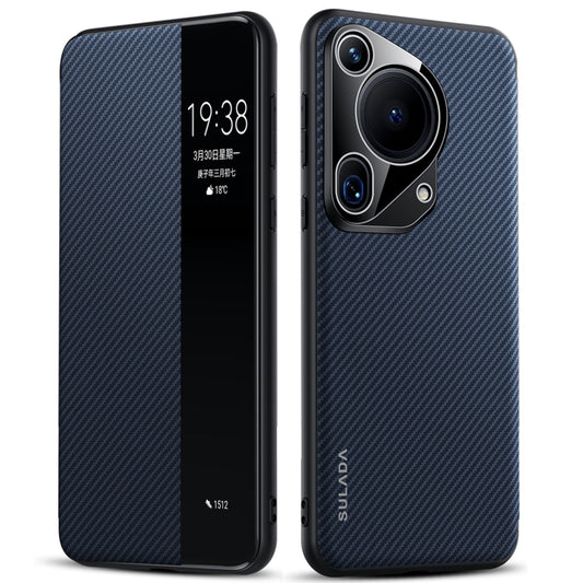 For Huawei Pura 70 Ultra SULADA Kevlar 600D Texture Smart Window Leather Phone Case(Blue) - Huawei Cases by SULADA | Online Shopping UK | buy2fix