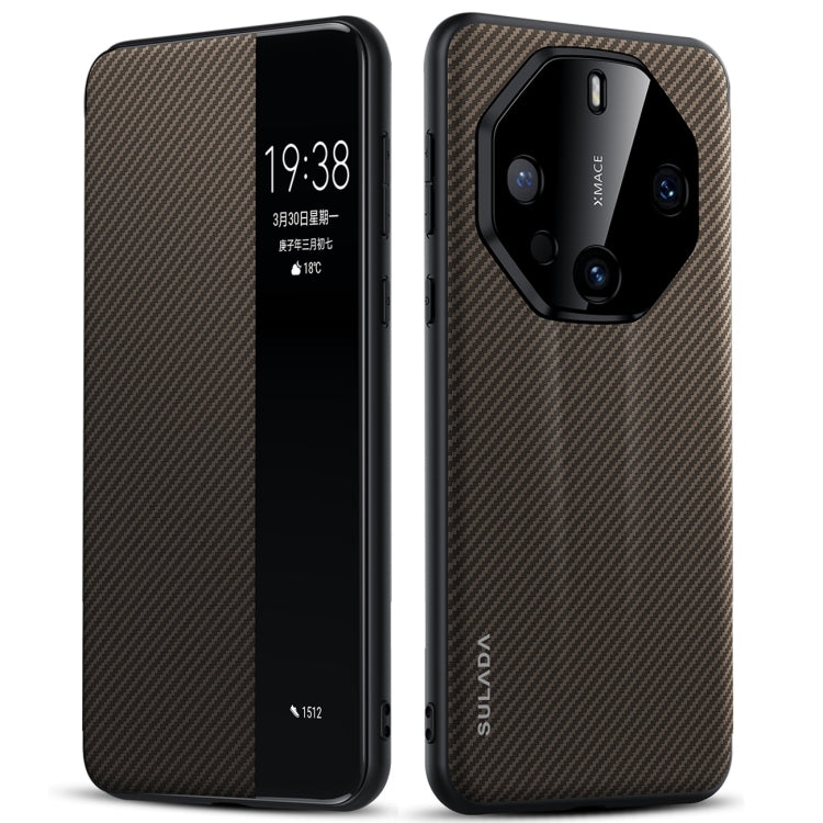 For Huawei Mate 60 RS Ultimate SULADA Kevlar 600D Texture Smart Window Leather Phone Case(Brown) - Huawei Cases by SULADA | Online Shopping UK | buy2fix