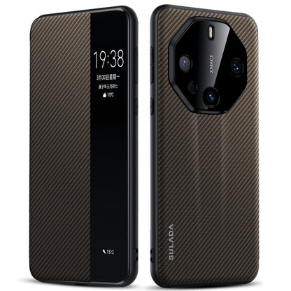 For Huawei Mate 60 RS Ultimate SULADA Kevlar 600D Texture Smart Window Leather Phone Case(Brown) - Huawei Cases by SULADA | Online Shopping UK | buy2fix