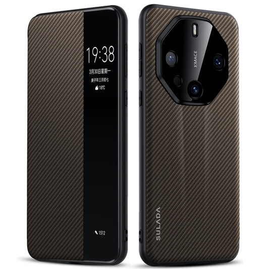 For Huawei Mate 60 RS Ultimate SULADA Kevlar 600D Texture Smart Window Leather Phone Case(Brown) - Huawei Cases by SULADA | Online Shopping UK | buy2fix