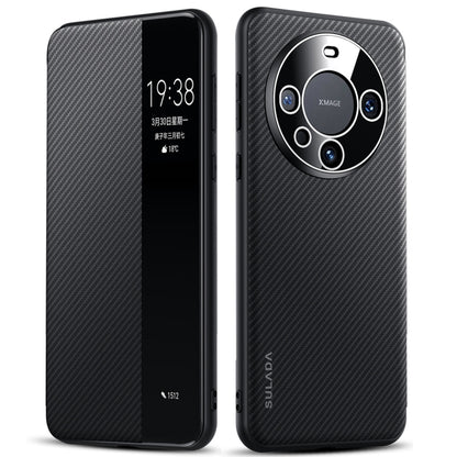For Huawei Mate 60 Pro SULADA Kevlar 600D Texture Smart Window Leather Phone Case(Black) - Huawei Cases by SULADA | Online Shopping UK | buy2fix
