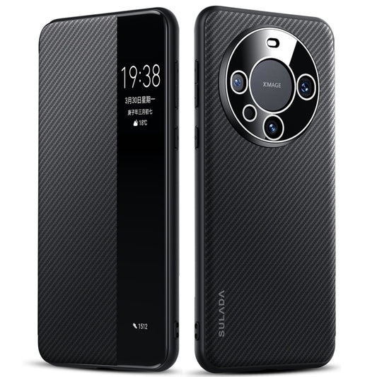 For Huawei Mate 60 Pro SULADA Kevlar 600D Texture Smart Window Leather Phone Case(Black) - Huawei Cases by SULADA | Online Shopping UK | buy2fix