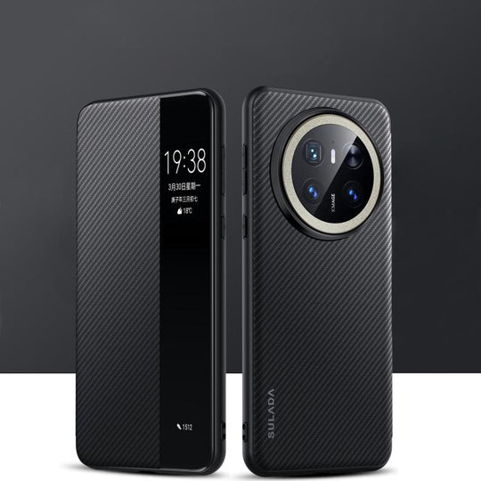 For Huawei Mate 70 SULADA Kevlar 600D Texture Smart Window Leather Phone Case(Black)