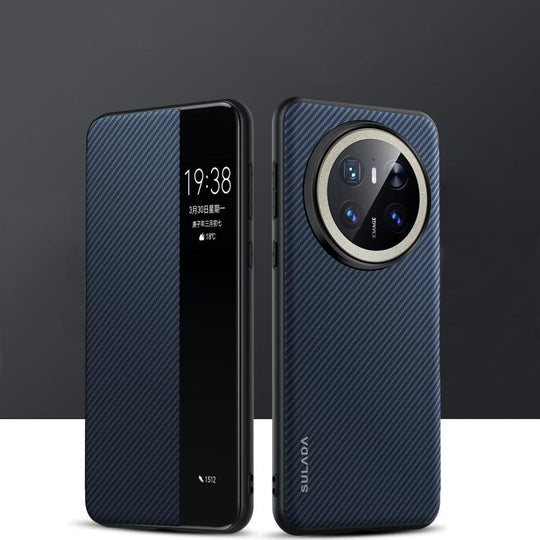 For Huawei Mate 70 SULADA Kevlar 600D Texture Smart Window Leather Phone Case(Blue)