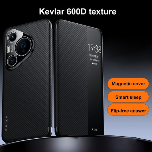 For Huawei Mate 60 RS Ultimate SULADA Kevlar 600D Texture Smart Window Leather Phone Case(Brown) - Huawei Cases by SULADA | Online Shopping UK | buy2fix