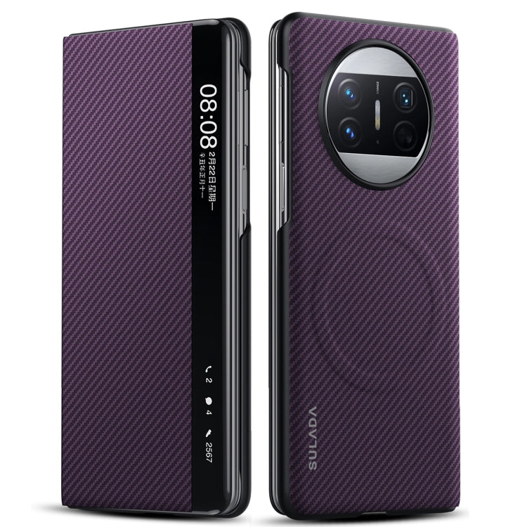 For Huawei Mate X3 SULADA Kevlar 600D Texture Smart Window Leather Phone Case(Purple) - Huawei Cases by SULADA | Online Shopping UK | buy2fix