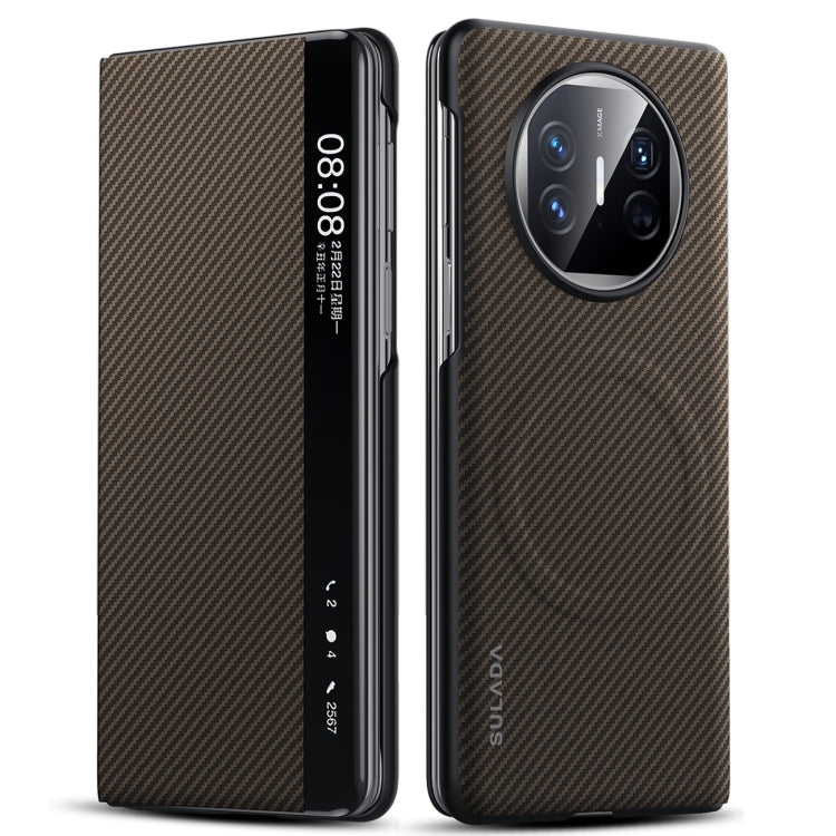For Huawei Mate X5 SULADA Kevlar 600D Texture Smart Window Leather Phone Case(Brown) - Huawei Cases by SULADA | Online Shopping UK | buy2fix