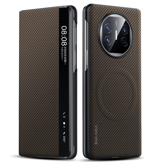 For Huawei Mate X5 SULADA Kevlar 600D Texture Smart Window Leather Phone Case(Brown)