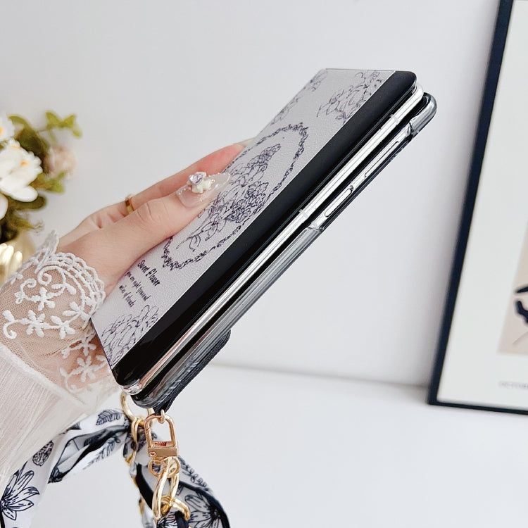 For Huawei Mate X5 / X2 Sketching Flowers Flip Leather Phone Case with Bracelet(Black) - Huawei Cases by buy2fix | Online Shopping UK | buy2fix