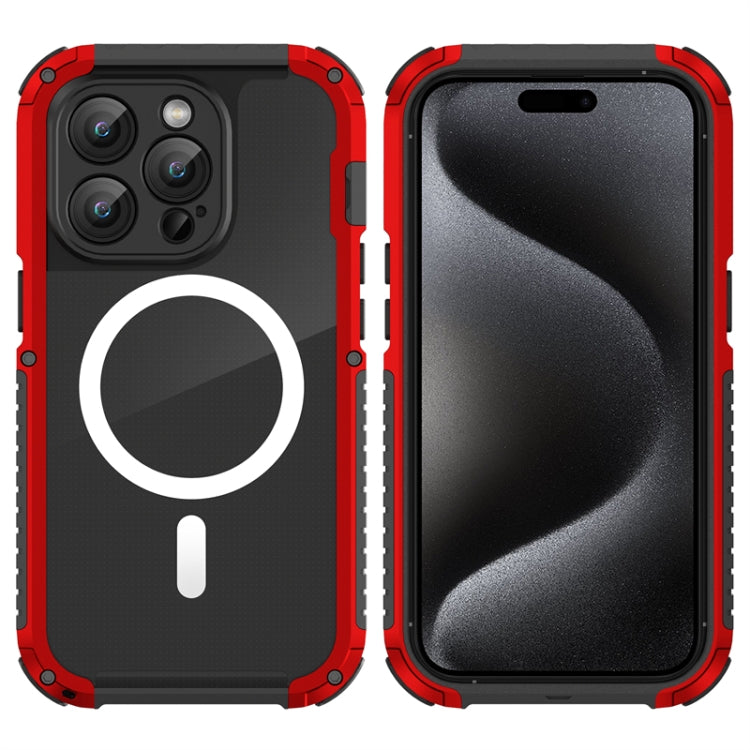 For iPhone 15 Pro MagSafe Shockproof Metal Phone Case(Red) - iPhone 15 Pro Cases by buy2fix | Online Shopping UK | buy2fix