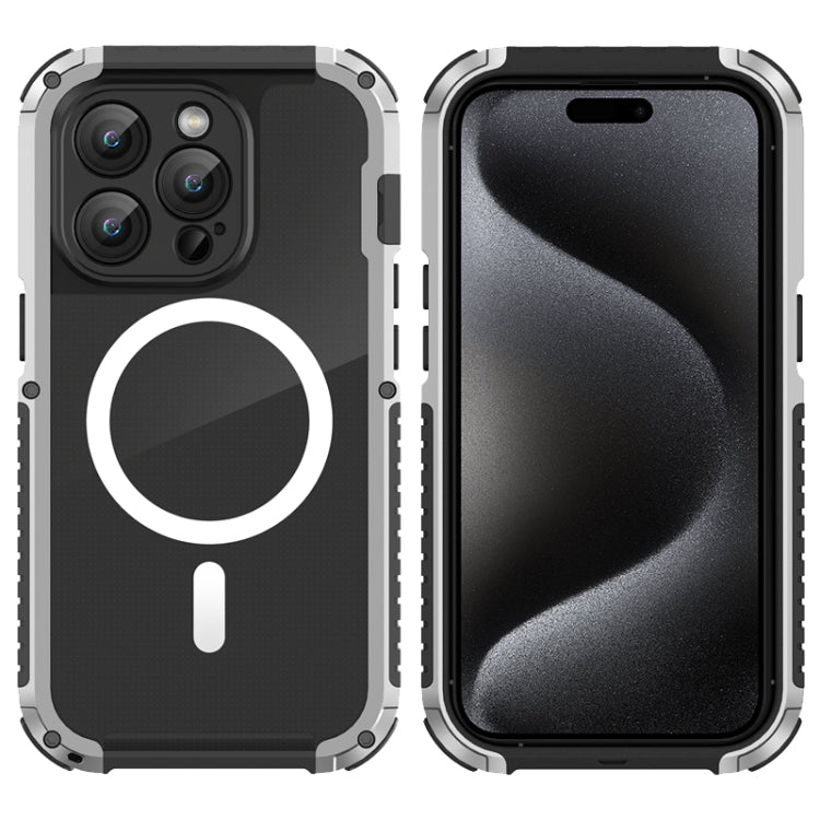 For iPhone 15 Pro MagSafe Shockproof Metal Phone Case(Silver) - iPhone 15 Pro Cases by buy2fix | Online Shopping UK | buy2fix