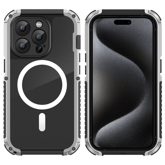 For iPhone 15 Pro MagSafe Shockproof Metal Phone Case(Silver) - iPhone 15 Pro Cases by buy2fix | Online Shopping UK | buy2fix