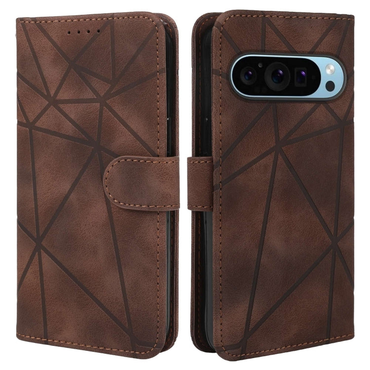 For Google Pixel 9 / 9 Pro Skin Feel Geometric Lines Leather Phone Case(Brown) by buy2fix