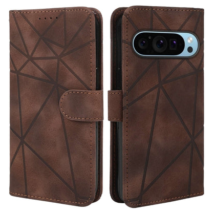 For Google Pixel 9 / 9 Pro Skin Feel Geometric Lines Leather Phone Case(Brown) by buy2fix