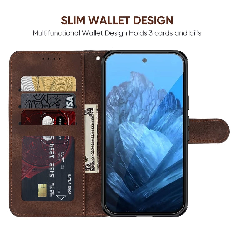 For Google Pixel 9 / 9 Pro Skin Feel Geometric Lines Leather Phone Case(Brown) by buy2fix