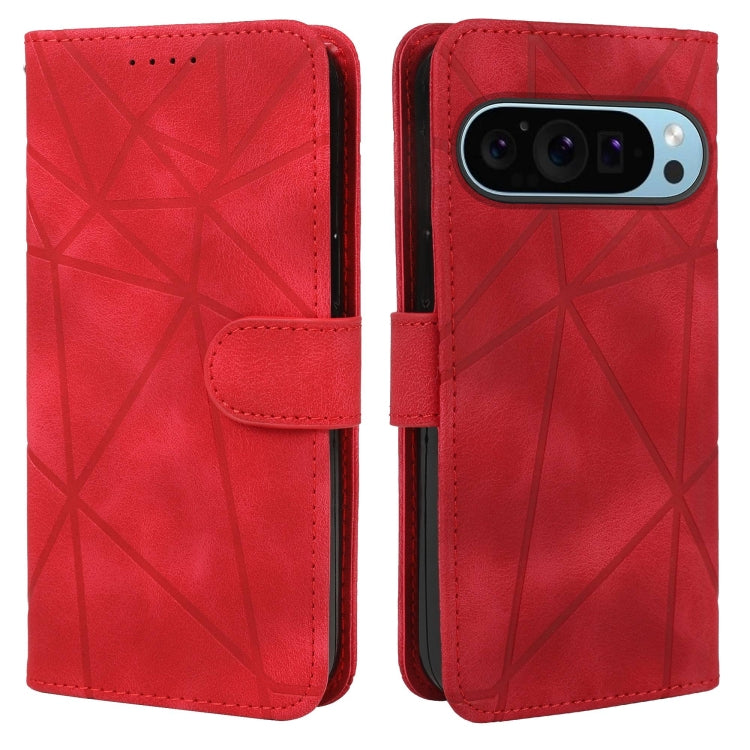 For Google Pixel 9 Pro XL Skin Feel Geometric Lines Leather Phone Case(Red) by buy2fix