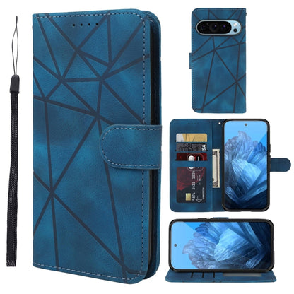 For Google Pixel 9 Pro XL Skin Feel Geometric Lines Leather Phone Case(Blue) by buy2fix