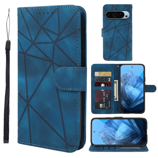 For Google Pixel 9 Pro XL Skin Feel Geometric Lines Leather Phone Case(Blue) by buy2fix