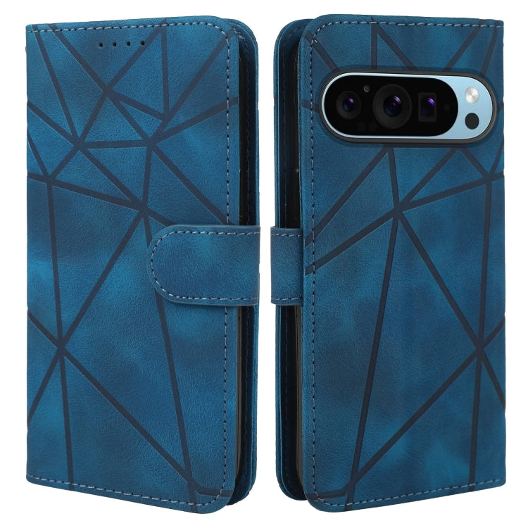 For Google Pixel 9 Pro XL Skin Feel Geometric Lines Leather Phone Case(Blue) by buy2fix