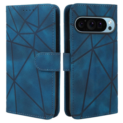 For Google Pixel 9 Pro XL Skin Feel Geometric Lines Leather Phone Case(Blue) by buy2fix