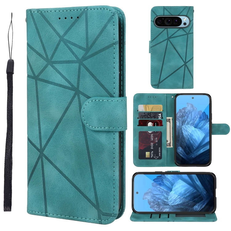 For Google Pixel 9 Pro XL Skin Feel Geometric Lines Leather Phone Case(Green) by buy2fix
