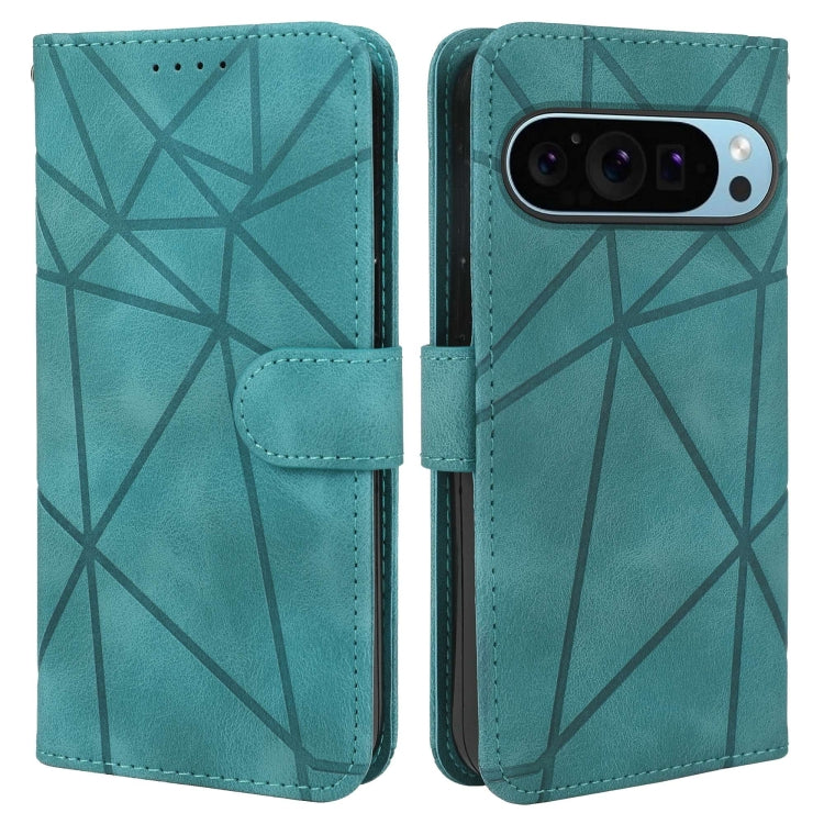 For Google Pixel 9 Pro XL Skin Feel Geometric Lines Leather Phone Case(Green) by buy2fix