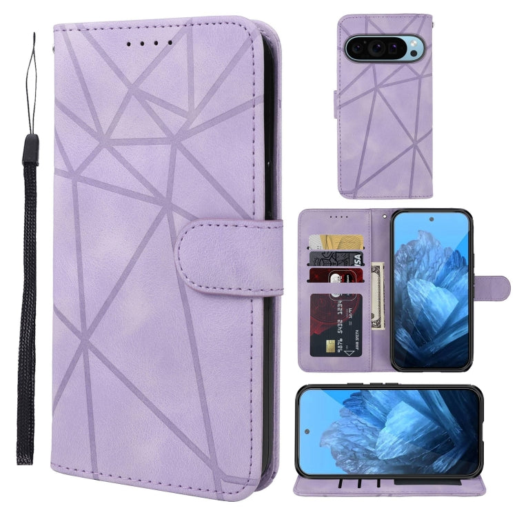 For Google Pixel 9 Pro XL Skin Feel Geometric Lines Leather Phone Case(Purple) by buy2fix