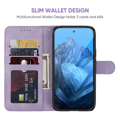 For Google Pixel 9 Pro XL Skin Feel Geometric Lines Leather Phone Case(Purple) by buy2fix