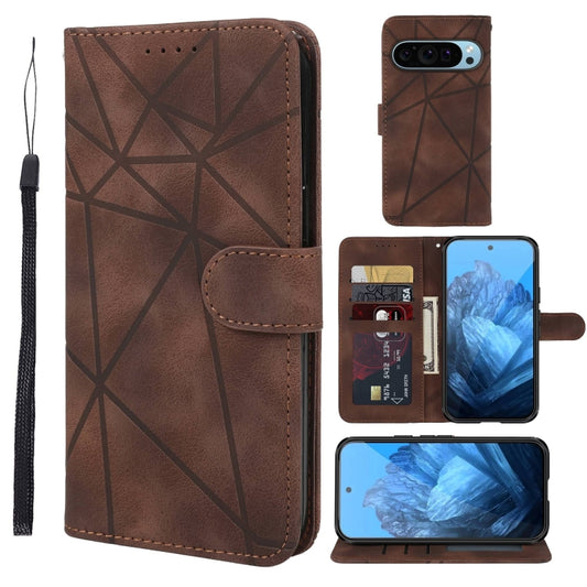For Google Pixel 9 Pro XL Skin Feel Geometric Lines Leather Phone Case(Brown) by buy2fix