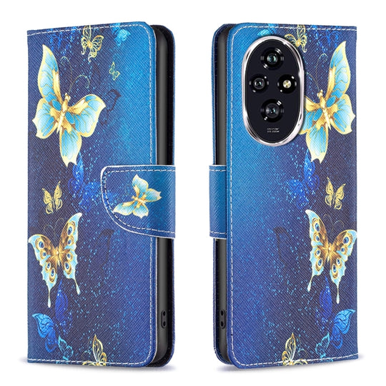 For Honor 200 Colored Drawing Pattern Leather Phone Case(Gold Butterfly)
