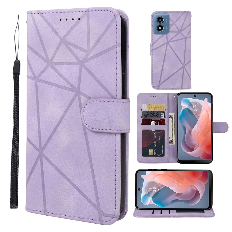 For Motorola Moto G Play 4G 2024 Skin Feel Geometric Lines Leather Phone Case(Purple) by buy2fix