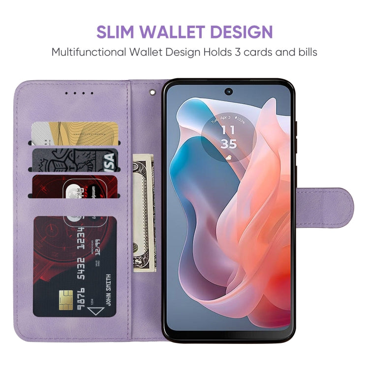 For Motorola Moto G Play 4G 2024 Skin Feel Geometric Lines Leather Phone Case(Purple) by buy2fix