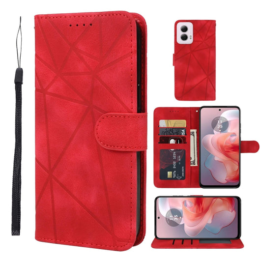 For Motorola Moto G Power 5G 2024 Skin Feel Geometric Lines Leather Phone Case(Red) by buy2fix