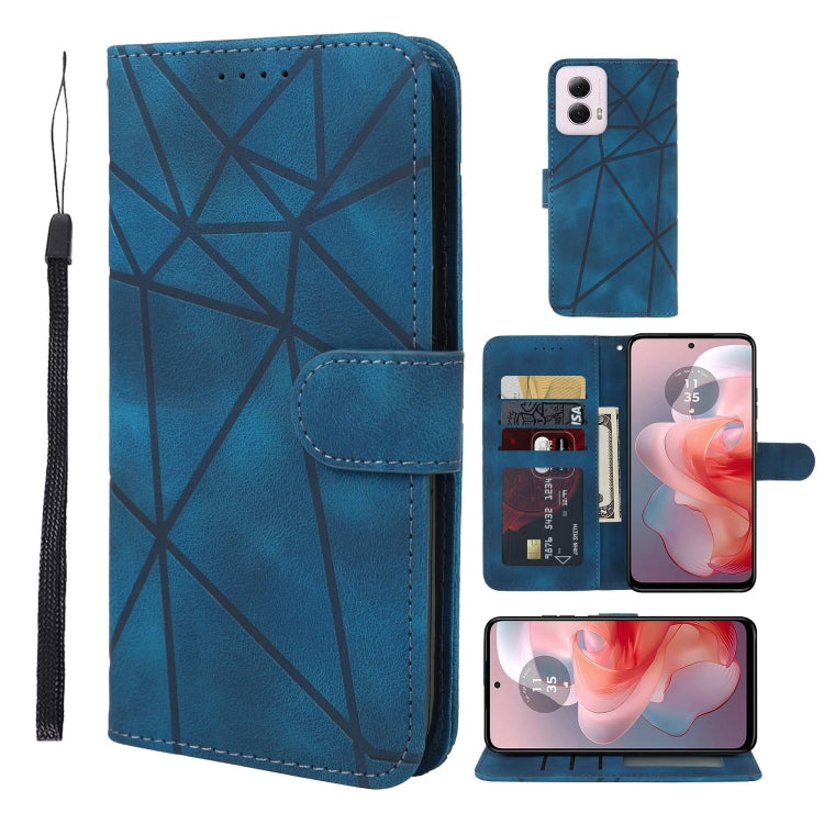 For Motorola Moto G Power 5G 2024 Skin Feel Geometric Lines Leather Phone Case(Blue) by buy2fix