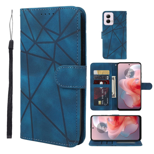 For Motorola Moto G Power 5G 2024 Skin Feel Geometric Lines Leather Phone Case(Blue) by buy2fix