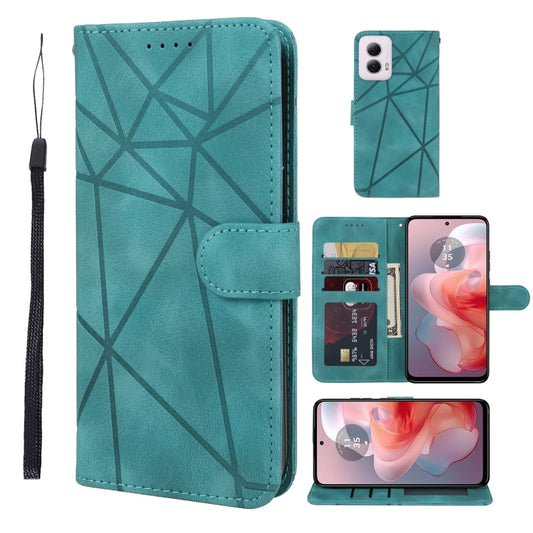 For Motorola Moto G Power 5G 2024 Skin Feel Geometric Lines Leather Phone Case(Green) by buy2fix