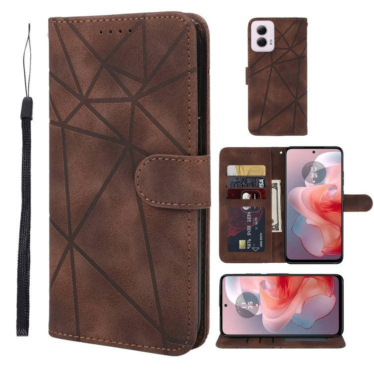 For Motorola Moto G Power 5G 2024 Skin Feel Geometric Lines Leather Phone Case(Brown) by buy2fix