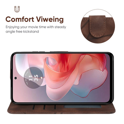 For Motorola Moto G Power 5G 2024 Skin Feel Geometric Lines Leather Phone Case(Brown) by buy2fix