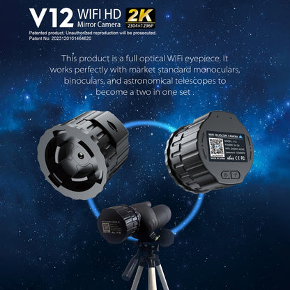V12 2K WiFi HD Telescope Eyepiece Outdoor Portable Mirror Camera(Black) - Accessories by buy2fix | Online Shopping UK | buy2fix