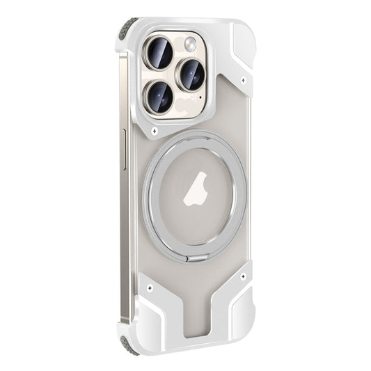 For iPhone 15 Pro Max Borderless MagSafe Rotating Holder Transparent Phone(Silver) - iPhone 15 Pro Max Cases by buy2fix | Online Shopping UK | buy2fix