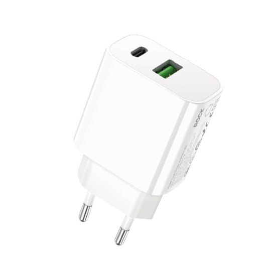 ROCK T43 PD 20W Dual Port USB-A+USB-C / Type-C Charger Adapter, Plug:EU Plug