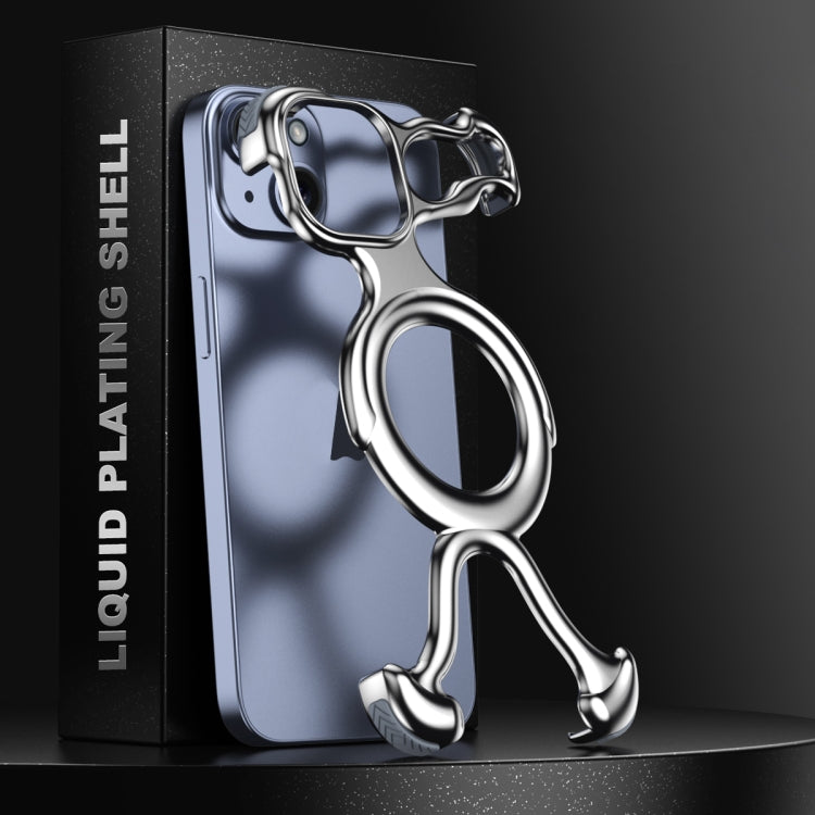 For iPhone 14 / 13 Liquid Plating PC Hollow MagSafe Phone Case(Matt Silve) by buy2fix