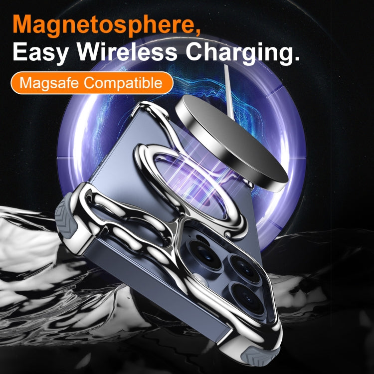 For iPhone 13 Pro Max Liquid Plating PC Hollow MagSafe Phone Case(Metal Silve) - iPhone 13 Pro Max Cases by buy2fix | Online Shopping UK | buy2fix