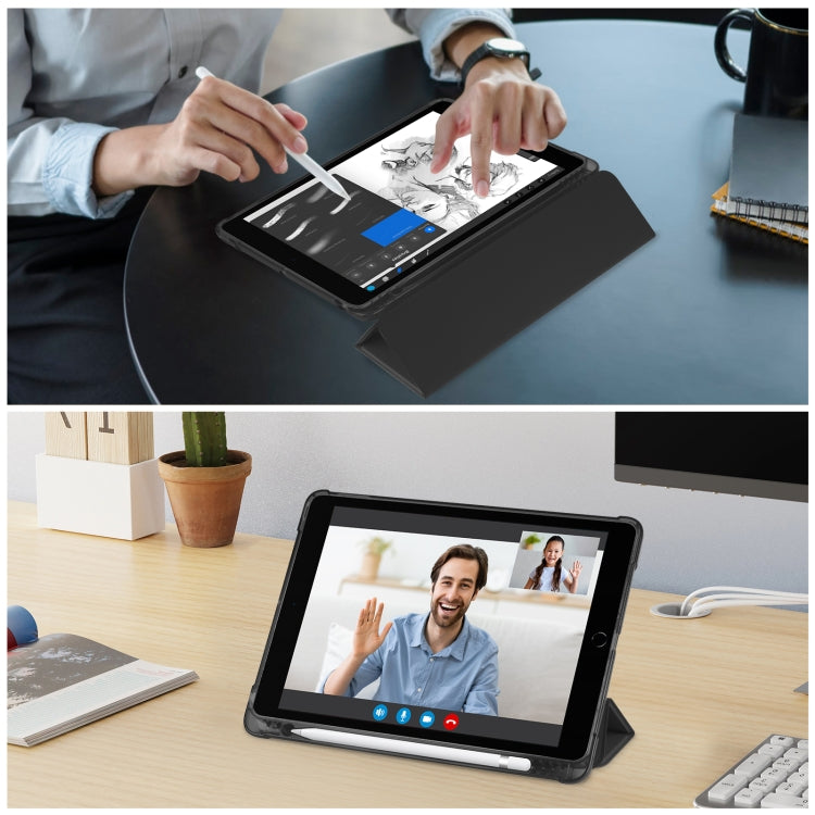 For iPad 10.2 2021 / 2020 / 2019 Tri-fold Holder TPU Cover Frosted Leather Smart Tablet Case withh Pen Slot(Black) - iPad 10.2 Cases by buy2fix | Online Shopping UK | buy2fix