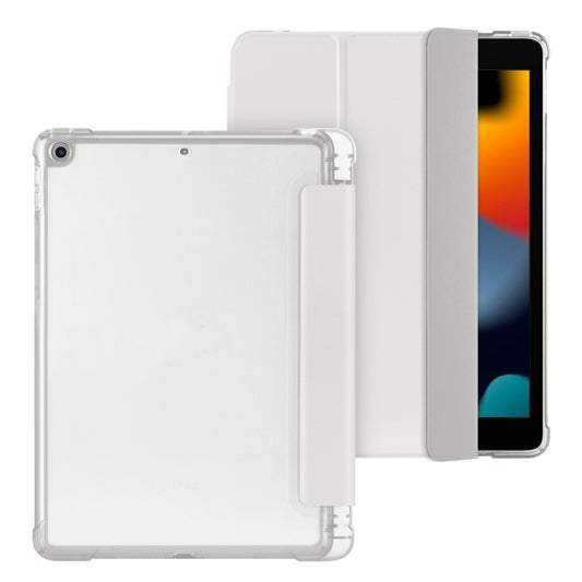 For iPad 10.2 2021 / 2020 / 2019 Tri-fold Holder TPU Cover Frosted Leather Smart Tablet Case withh Pen Slot(Grey) - iPad 10.2 Cases by buy2fix | Online Shopping UK | buy2fix
