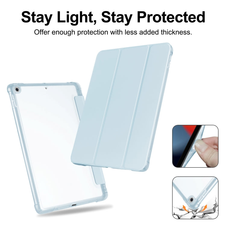 For iPad 10.2 2021 / 2020 / 2019 Tri-fold Holder TPU Cover Frosted Leather Smart Tablet Case withh Pen Slot(Sky Blue) - iPad 10.2 Cases by buy2fix | Online Shopping UK | buy2fix